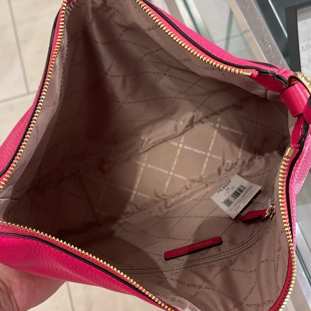 Michael Kors Dover Large Leather Top Zip Half Moon Shoulder Bag in Electric Pink - Picture 8 of 16
